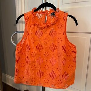 J Crew tangerine lace ruffle neck top